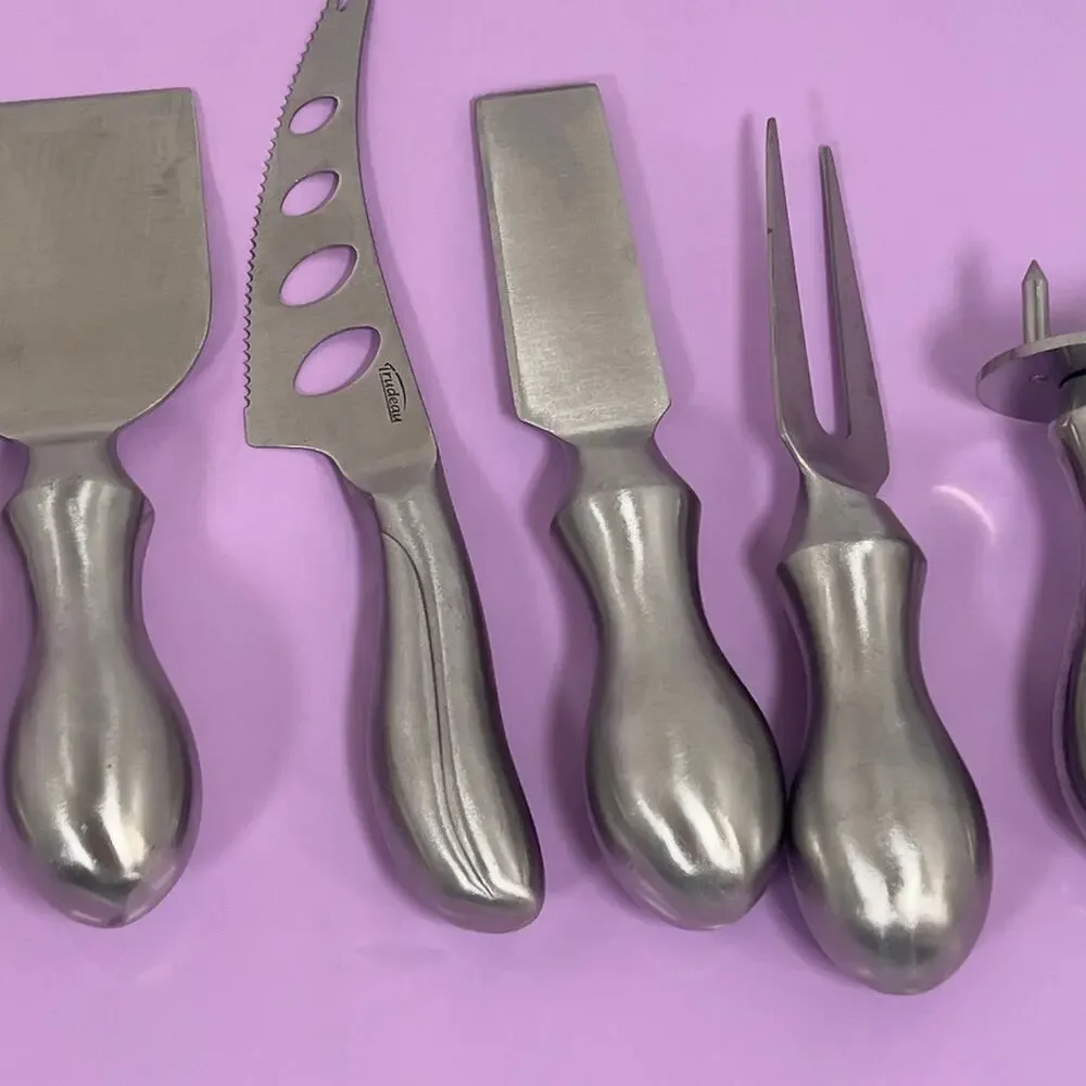 Trudeau Stainless Steel Cheese Knife Set Ergonomic Teardrop Shape Hollow Handles